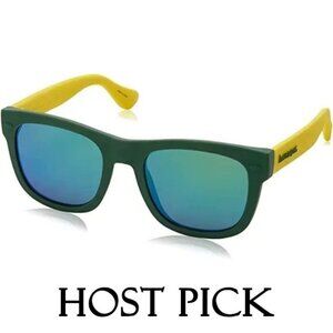 NWOT Havaianas green frame, yellow temples & green mirrored lens sunglasses
